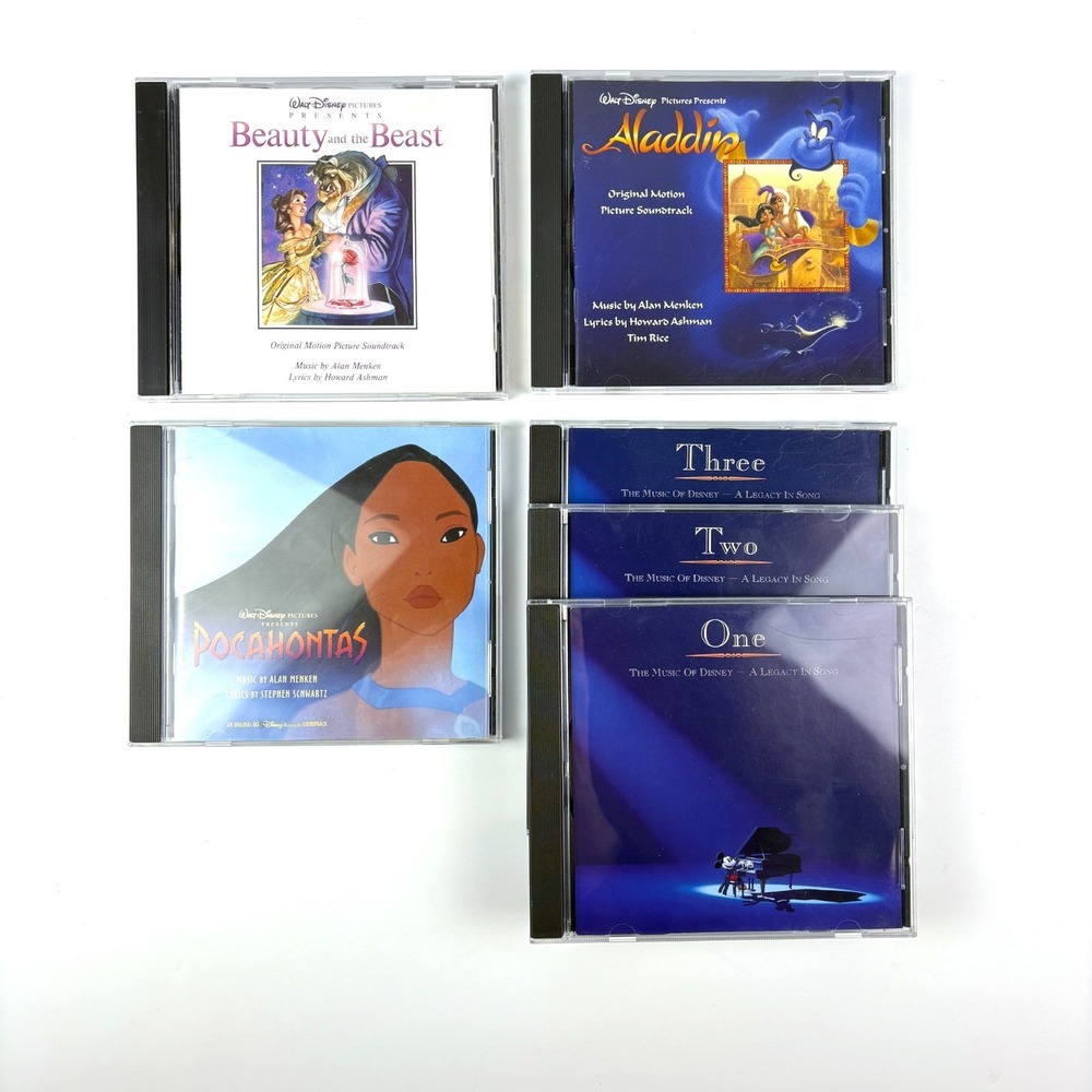 VTG 90s Lot o 6 CDs Beauty and the Beast '91 The Music of Disney 1-3 Aladdin SEE